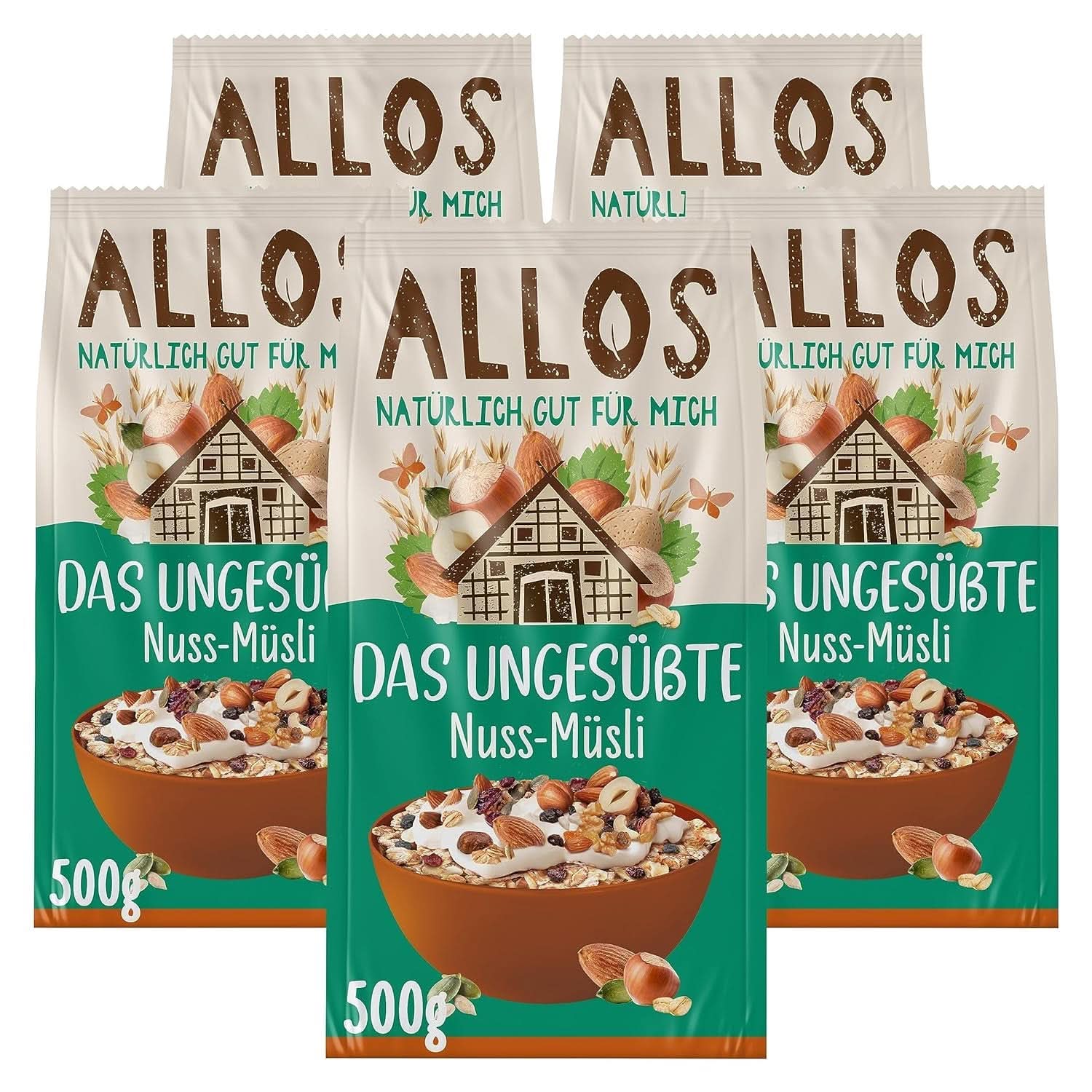 Allos, muesli aux baies non sucré, paquet 5 x 500 grammes Céréales Naty Shop Noisettes