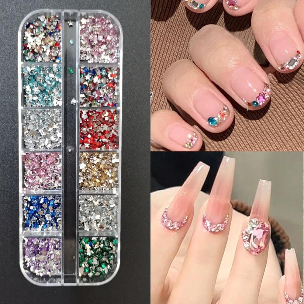 2000Pcs Bunte Strasssteine ​​​​Nägel Glitzersteine ​​​​Nagel Charms Nailart Edelsteine ​​​​Nagel Steine ​​​​Glitzer Steine ​​​​Nagel Charms Nägel Zubehör Kristalle Diamant Nageldesign Strass Nail Art Strass Nail Gems