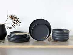 Creatable, 22979, Serie Uno NOIR, 12-Teiliges Geschirrset, Teller Set Aus Steinzeug, Spülmaschinen- Und Mikrowellengeeignet, Made in Portugal Vaisselle Sets Naty Shop
