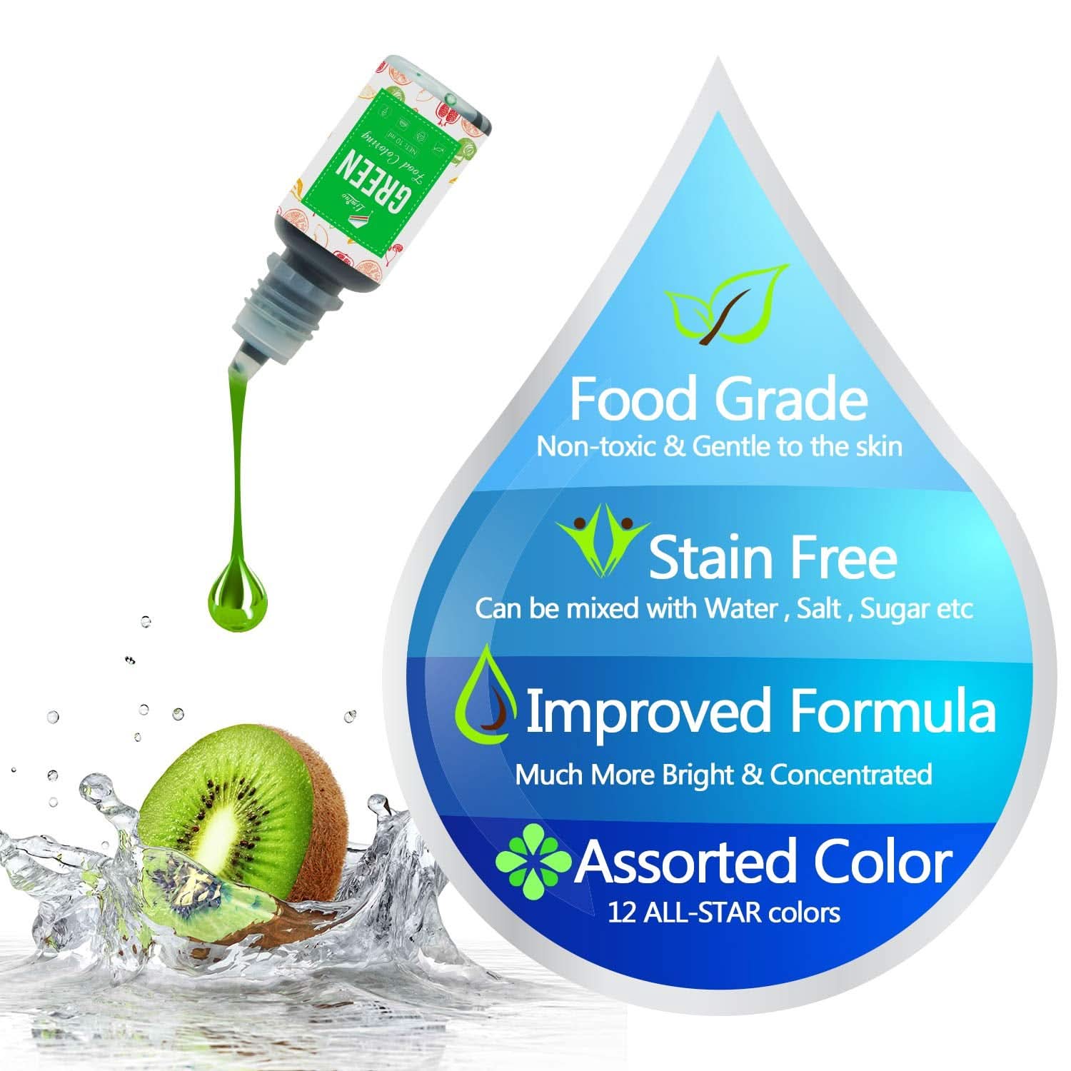 Lot de 12 colorants alimentaires liquides, 10 ml chacun couleur Naty Shop