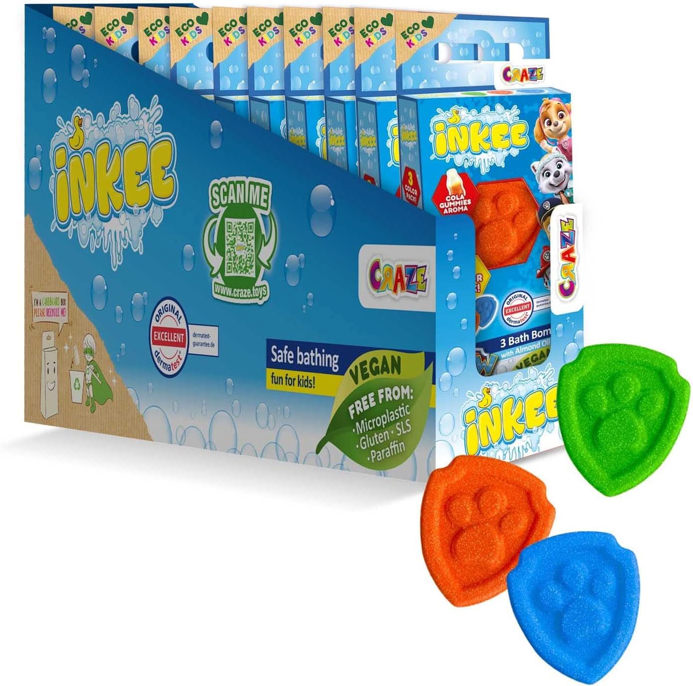 INKEE SURPRISE PAW PATROL, Bombe de bain pour enfants avec surprise, saveur cola, effet mousse, 80 grammes Douche et bain Naty Shop Set 8 boules de bain Paw Patrol sans surprises