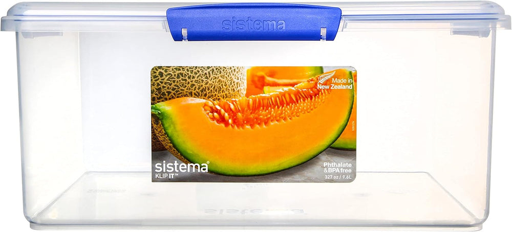 Pot pour le stockage des aliments KLIP IT System | 9,67 litres | Pot de conservation empilable et hermétique avec couvercle, adapté au réfrigérateur/congélateur | Plastique sans BPA | clips bleus | 1 pièce (paquet de 4) boîtes de conservation alimentaire Naty Shop