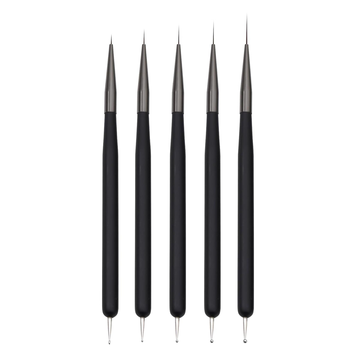 Pinceaux à ongles, 5 pièces, pinceaux à ongles, outils d'atelier punk, ensemble de pinceaux de conception malkunst pour linge de maison, détails de deux, tailles de peinture fines 7/9/11/15/22 mm, noir