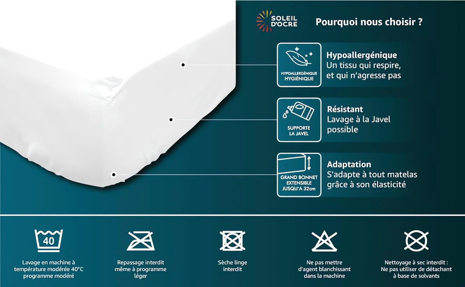 Soleil D'Ocre Matelas protégé en flanelle, coton, blanc, 180 X 200 cm Couettes et couettes Naty Shop