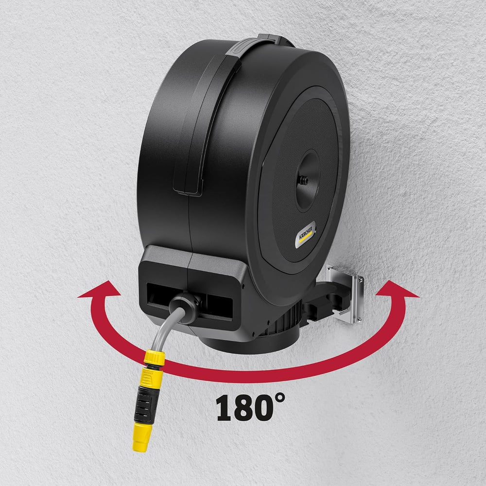 Dévidoir automatique Kärcher HBX 5.35 : tuyau de 35 m, tuyau de raccordement : 1,5 m ; Rétraction automatique du tuyau, pratique et flexible, noir
