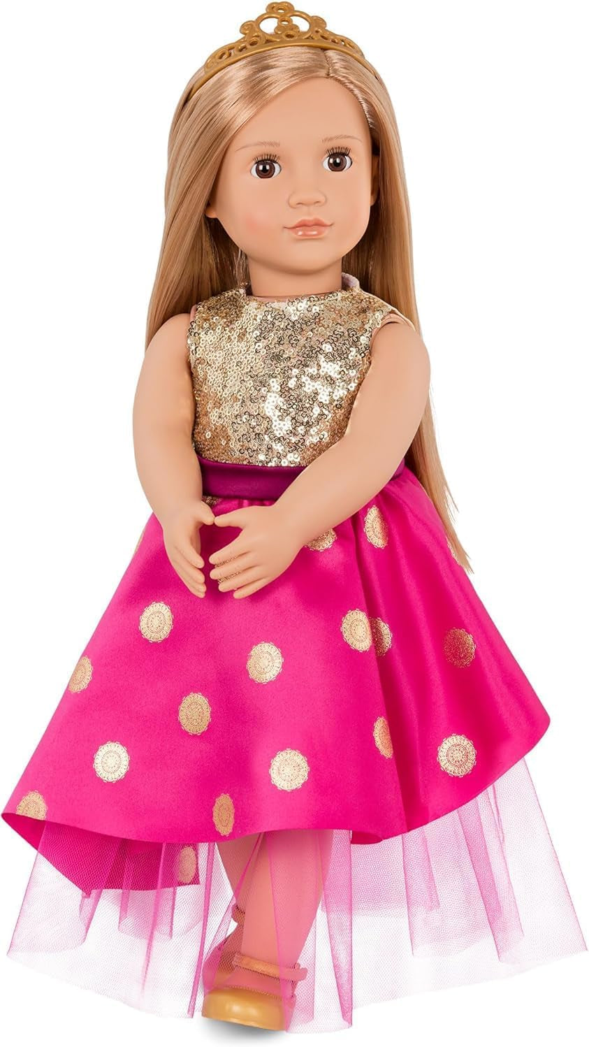 Our Generation - AVA - 46 cm-Modepuppe - Lebensechte hellblaue Augen & gewelltes Blondes Haar - Rosa Kunstpelz-Mantel-Outfit - Vorgetäuschtes Spiel - Spielzeug für Kinder ab 3 Jahren