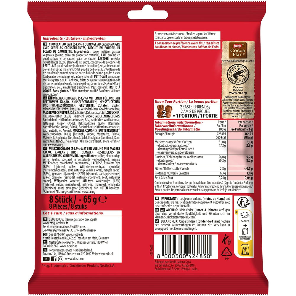 NESTLÉ Easter Friends Mini figurines de Pâques en chocolat au lait avec morceaux croquants, paquet de 2 (1 x 65 g)