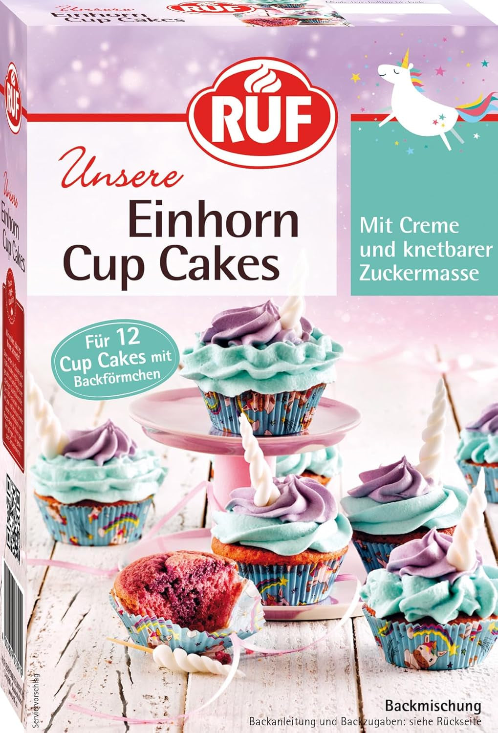 RUF Cupcakes Für Eis-Princessinen Und Prinzen, Mit Torten-Creme in Eisblau, Zucker-Eiskristallen Und Fondant Für Zuckerkronen, Inkl. 12 Backförmchen, 1 X 391G Glaçages et Décor Naty Shop 391 G Einhorn