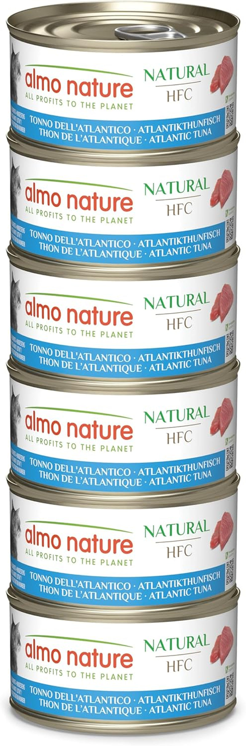 Almo Nature HFC Natural - Nourriture humide pour chat adulte - Thon de l'Atlantique - Qualité humaine, Sans gluten et Monoprotéinée - 6 x 70g