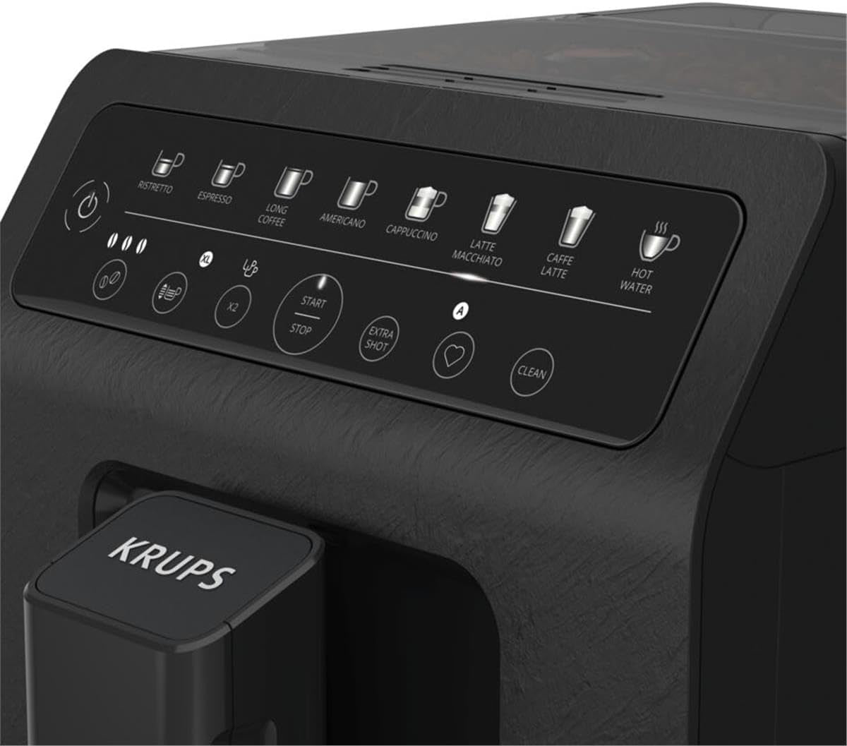 Machine à expresso automatique Krups EA897B Evidence ECOdesign, fonction expresso et cappuccino automatique, technologie Quattro Force, tasses à lait à une touche, 8 préréglages, système de lait, 1450 W