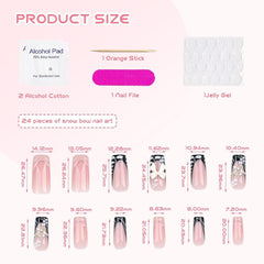 24 pièces de longueur moyenne strass rose carré perle paillettes 3D faux ongles pour femmes filles
