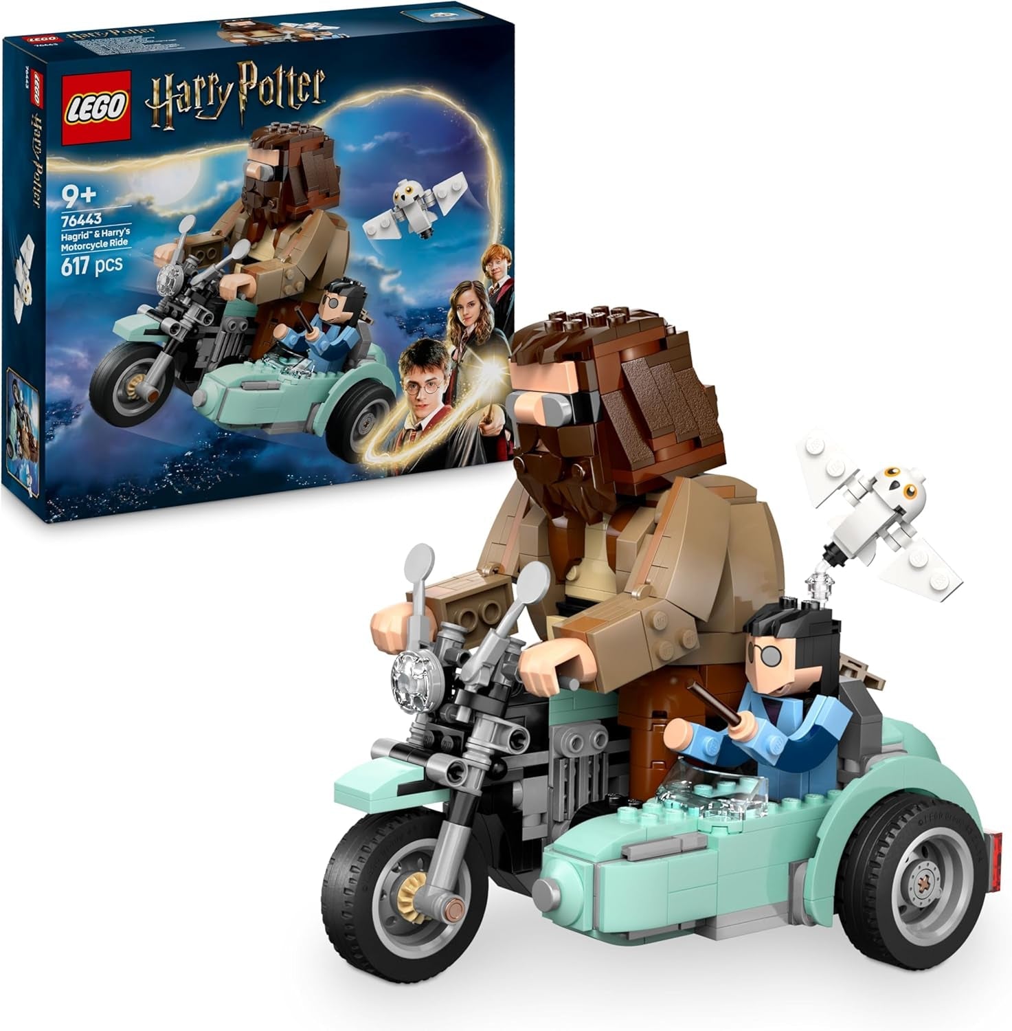 LEGO Harry Potter Hagrids und Harrys Motorradtour – Spielzeug mit Motorrad, Beiwagen & Eule Hedwig – Mit Minifiguren zum Sammeln – Kreatives Geschenk für Mädchen und Jungen ab 9 Jahren – 76443
