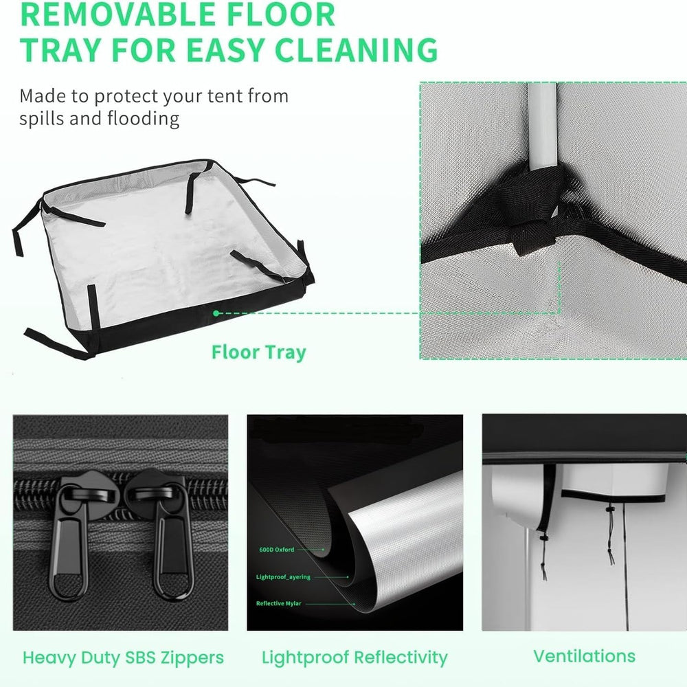 Tente de culture 80x80x180cm, avec plateau de base amovible et étanche, taille idéale pour la culture hydroponique