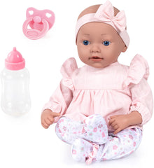 Bayer Design 93827AE Reborn Babypuppe, lebensecht, réaliste, Sucette, Flasche, 38 cm, Blanc, Rosa