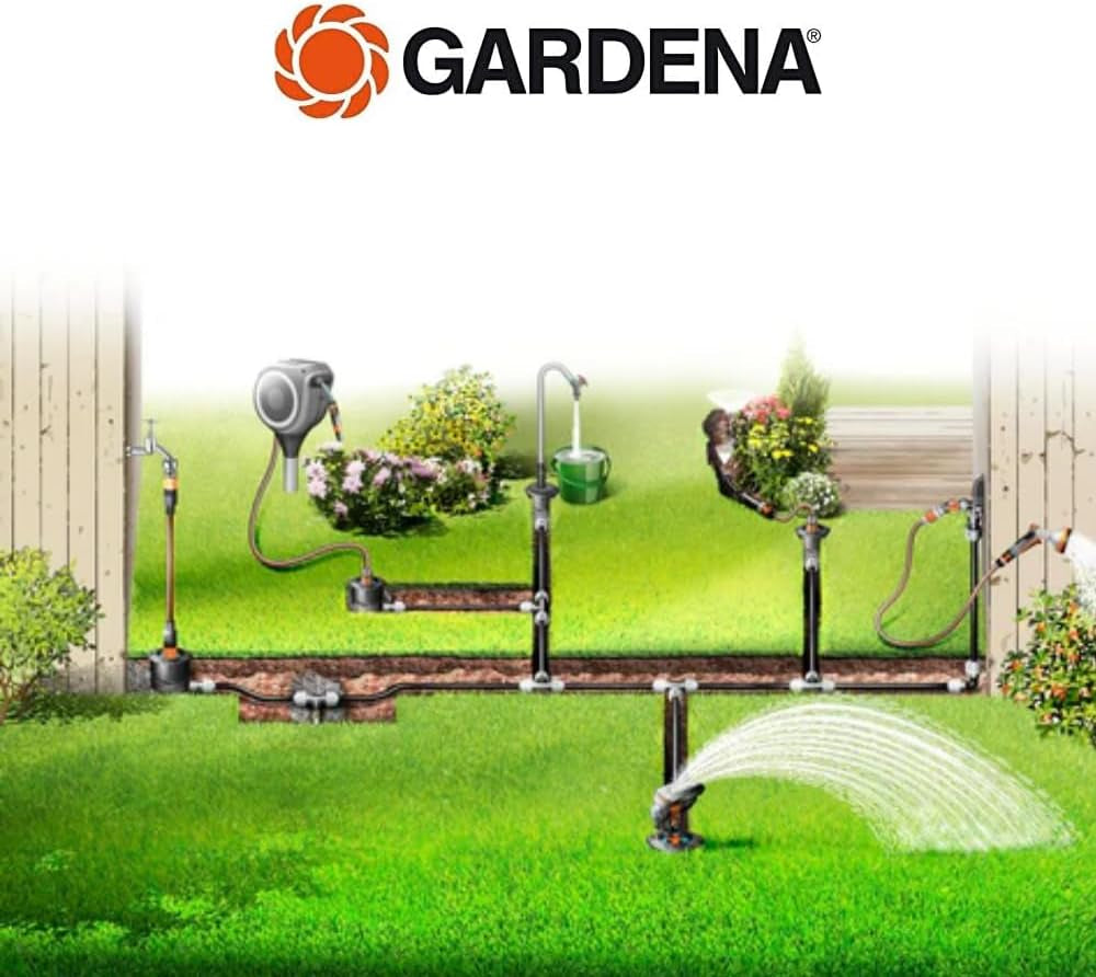 Sistem de irigații Gardena, piesă în L: Conector pentru schimbarea direcției conductei de alimentare, 25 mm, tehnologie de conectare Quick&Easy, compatibil cu conductele de alimentare Gardena de 25 mm, asamblare fără unelte (2773-20)