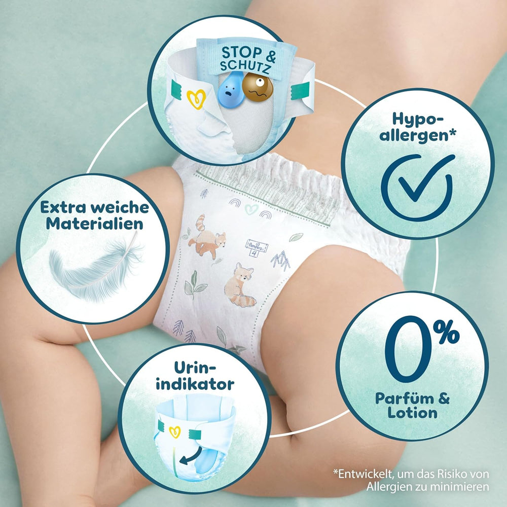 Couches Pampers Harmony taille 2, 204 couches, 4 kg-8 kg, protection douce de la peau avec protection 100 % Pampers