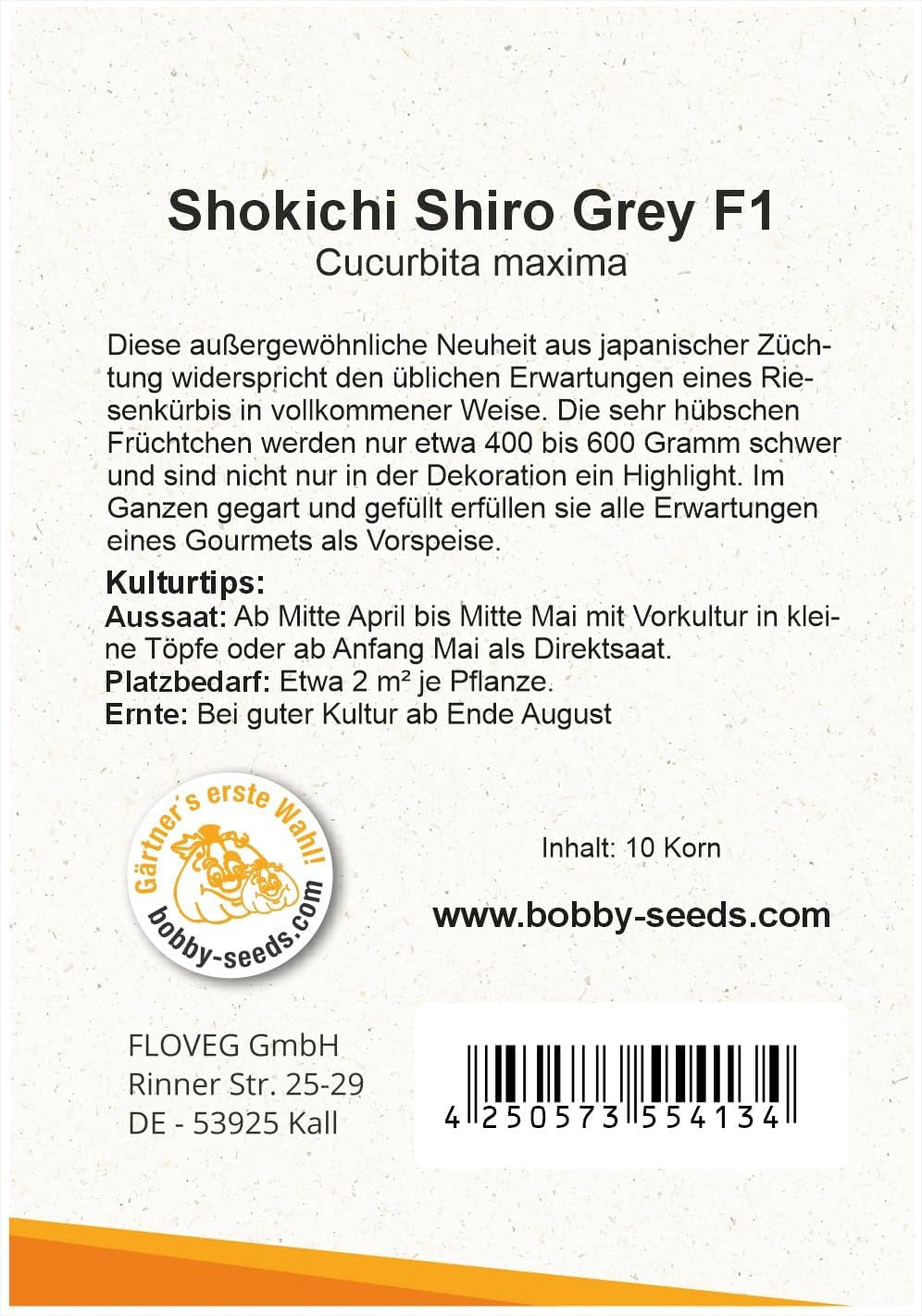 Shokichi Shiro Grey F1 Kürbissamen Von Bobby-Seeds, Portion