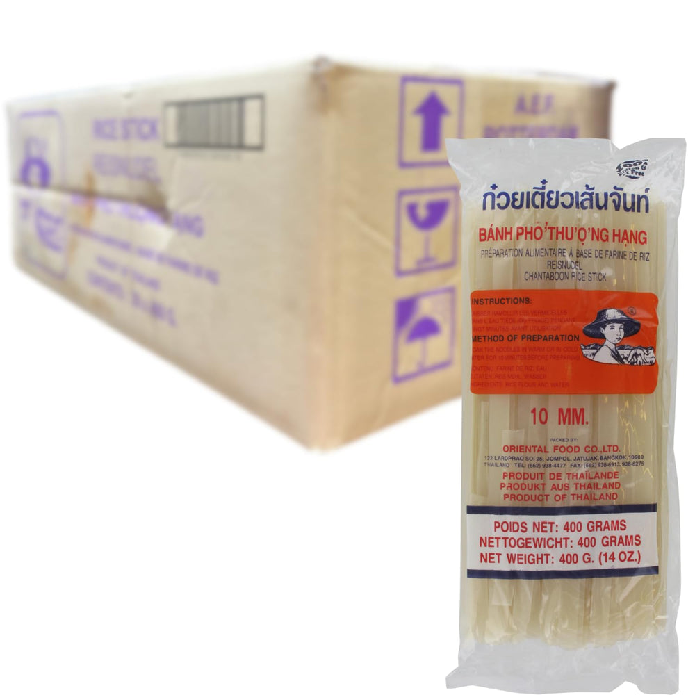 Nouilles de riz - Thaïlandaises, nouilles en ruban de riz de 10 mm de large, à base de farine de riz, droites - 1 x 400 g