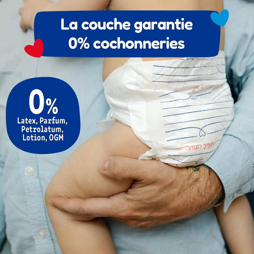 Couches taille 4+ (9-20 kg) - saines et très absorbantes - étanche 12 heures - sans substances indésirables - fabriquées en France - prix abordable - 126 couches jetables