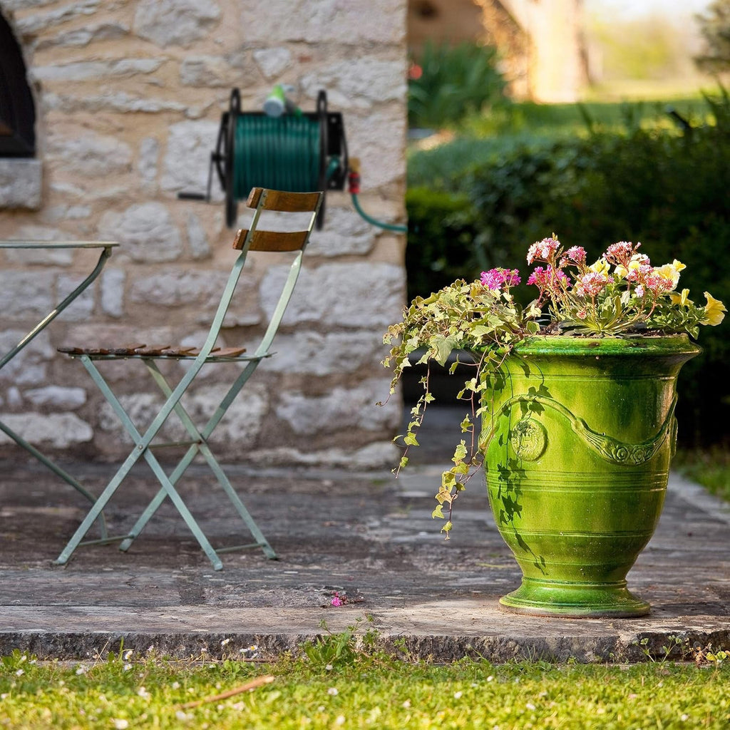 Tambur furtun Relaxdays, tambur furtun cu manivelă, pentru furtun de 60 m, oțel, ÎxLxA: 41,5 x 54 x 45 cm, negru