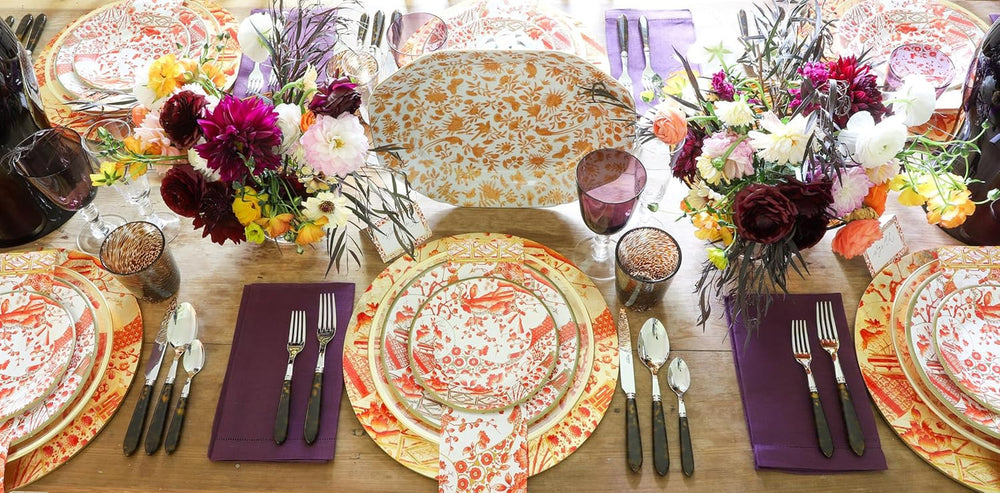 Serviettes de table en porcelaine corail et or, 15 par paquet