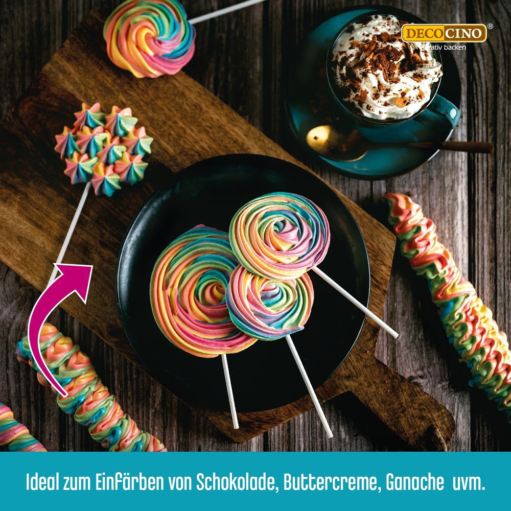 Decocino Pâte colorante liposoluble Lot de 6 - 6 x 15 g - Colorant alimentaire rouge, blanc, vert, jaune, bleu et noir, idéal pour colorer gâteaux, fondants et crèmes - Sans azoïque ni gluten