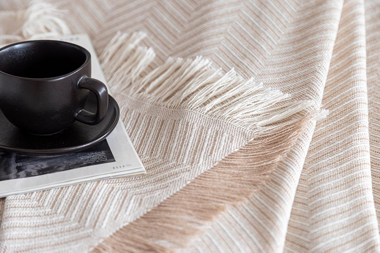 Todocama couvre-lit multifonctionnel, couvre-lit, couvre-lit, housse de canapé, jarapas, motif à chevrons (230 X 260 Cm, beige sable). Lits et couvertures Besuche den Todocama-Store