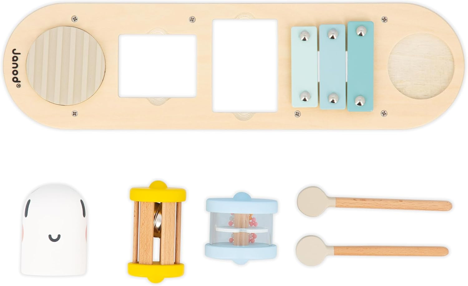 Janod - Pistes musicales Sweet Cocoon - 5 activités musicales pour les enfants - Éducation musicale précoce - Jouet en bois FSC - Dès 12 mois, J04058 Jouets pour bébés Naty Shop