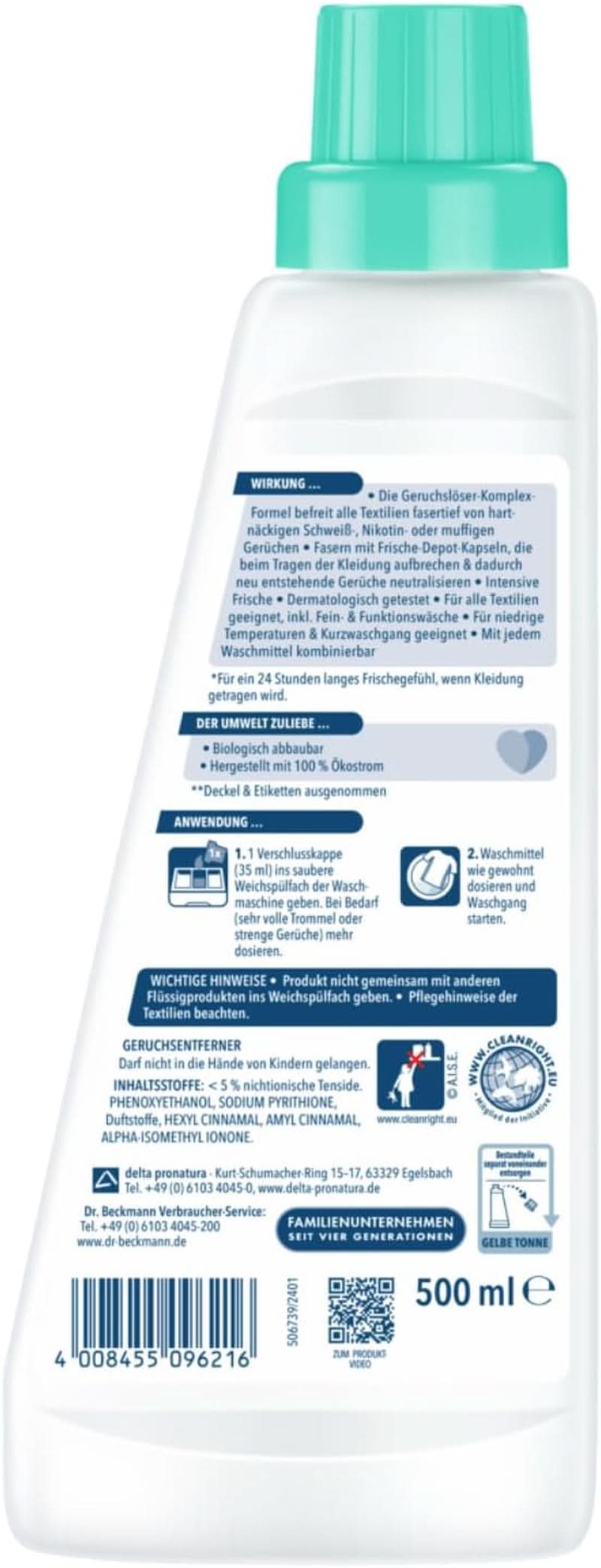 Dr Beckmann Odor Remover, Élimine les odeurs tenaces des tapis à poils longs, 500 ml Naty Shop