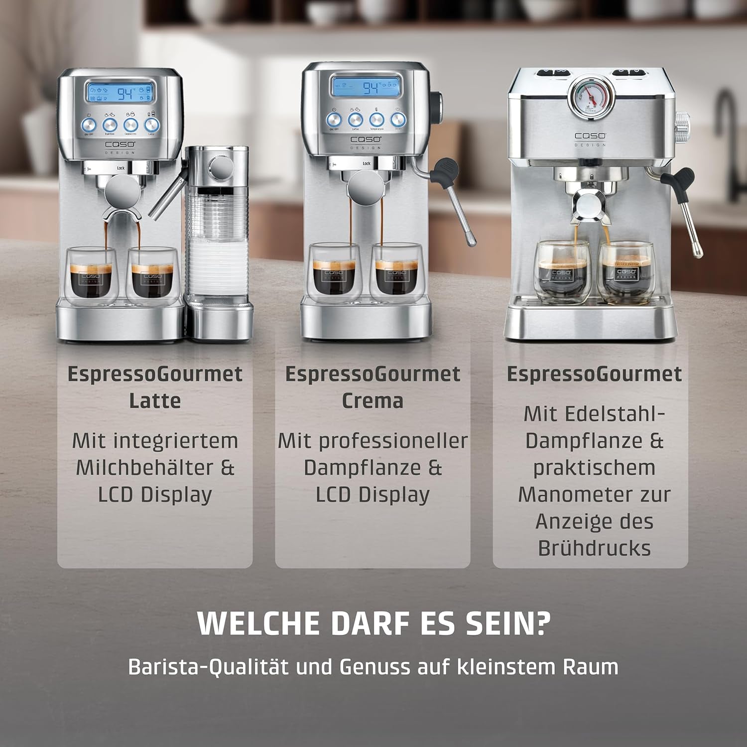 CASO EspressoGourmet Crema - Machine à expresso porte-filtre avec mousseur à lait, expresso, cappuccino, porte-filtre en acier inoxydable, pompe ULKA 20 bars, machine à café, café moulu, capsules ESE