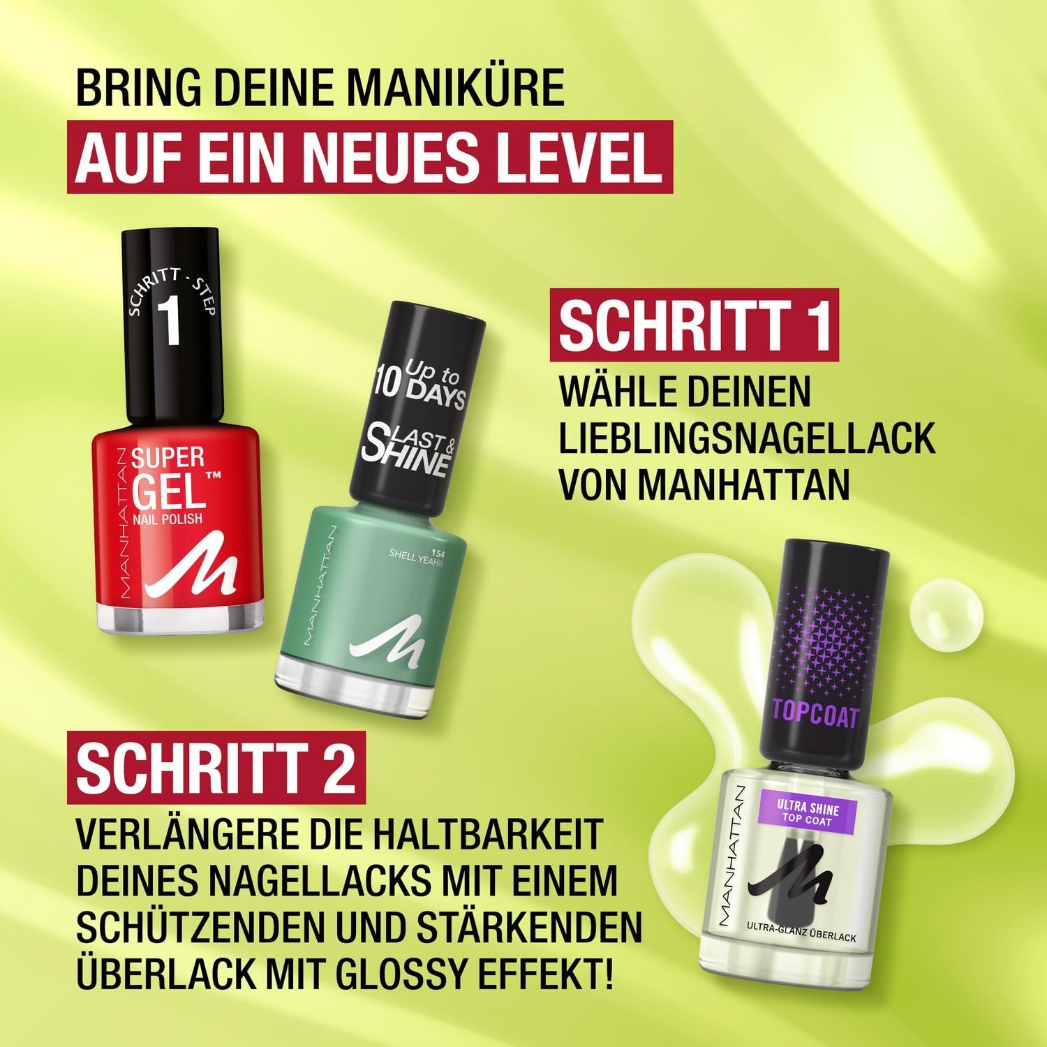 Manhattan Nail Top Coat Ultra Shine, top coat transparent cu finisaj lucios pentru o manichiură de lungă durată, 12 ml