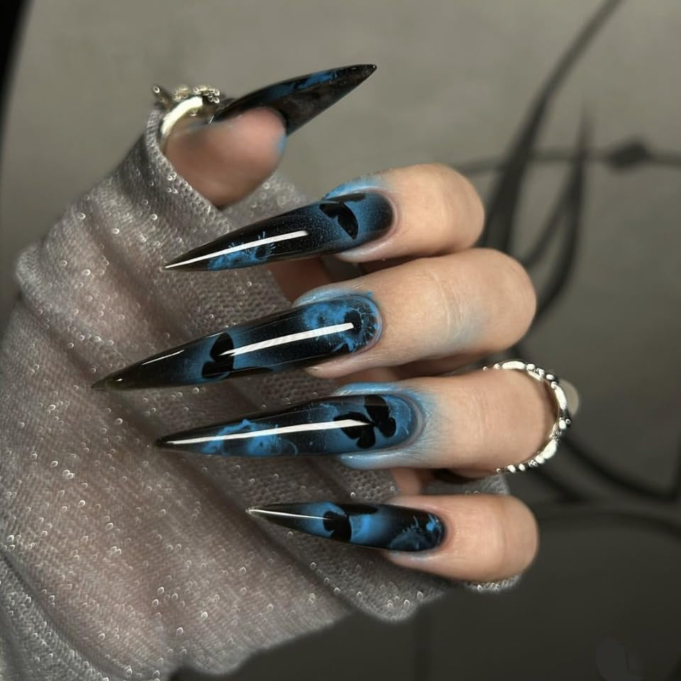 Moonglow longs ongles Stiletto laiteux blanc rose dégradé paillettes Cool faux ongles avec colle rose Ombre paillettes ongles artificiels