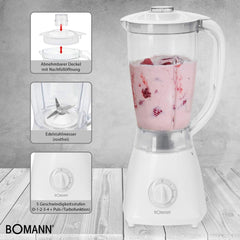 Bomann 378 CB Universalmixer Zum Pürieren, Schlagen, Zerkleinern, Shaken et Mixen, Ice Crush-Funktion, Kraftvoller 500 Watt-Motor, Abnehmbarer Mixbehälter Mit 1.5 Liter, Edelstahlmesser, Weiß, UM 378 CB Kitchen Naty Shop