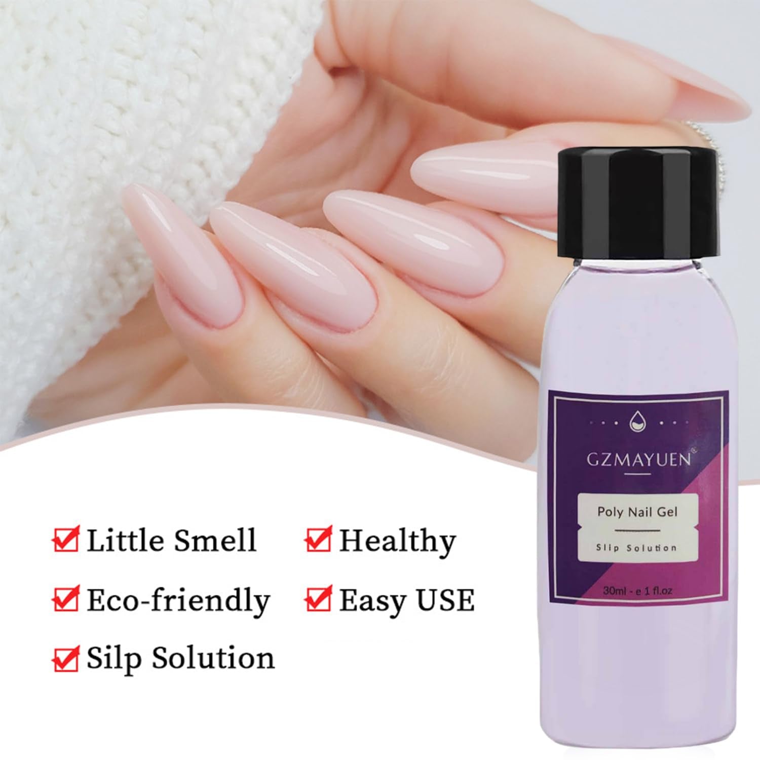 GZMAYUEN Poly Nail Gliding Solution 30 ml * 2 Gel d'extension d'ongle liquide Poly Extension Gel - Solution de glisse facile à faire soi-même avec brosse