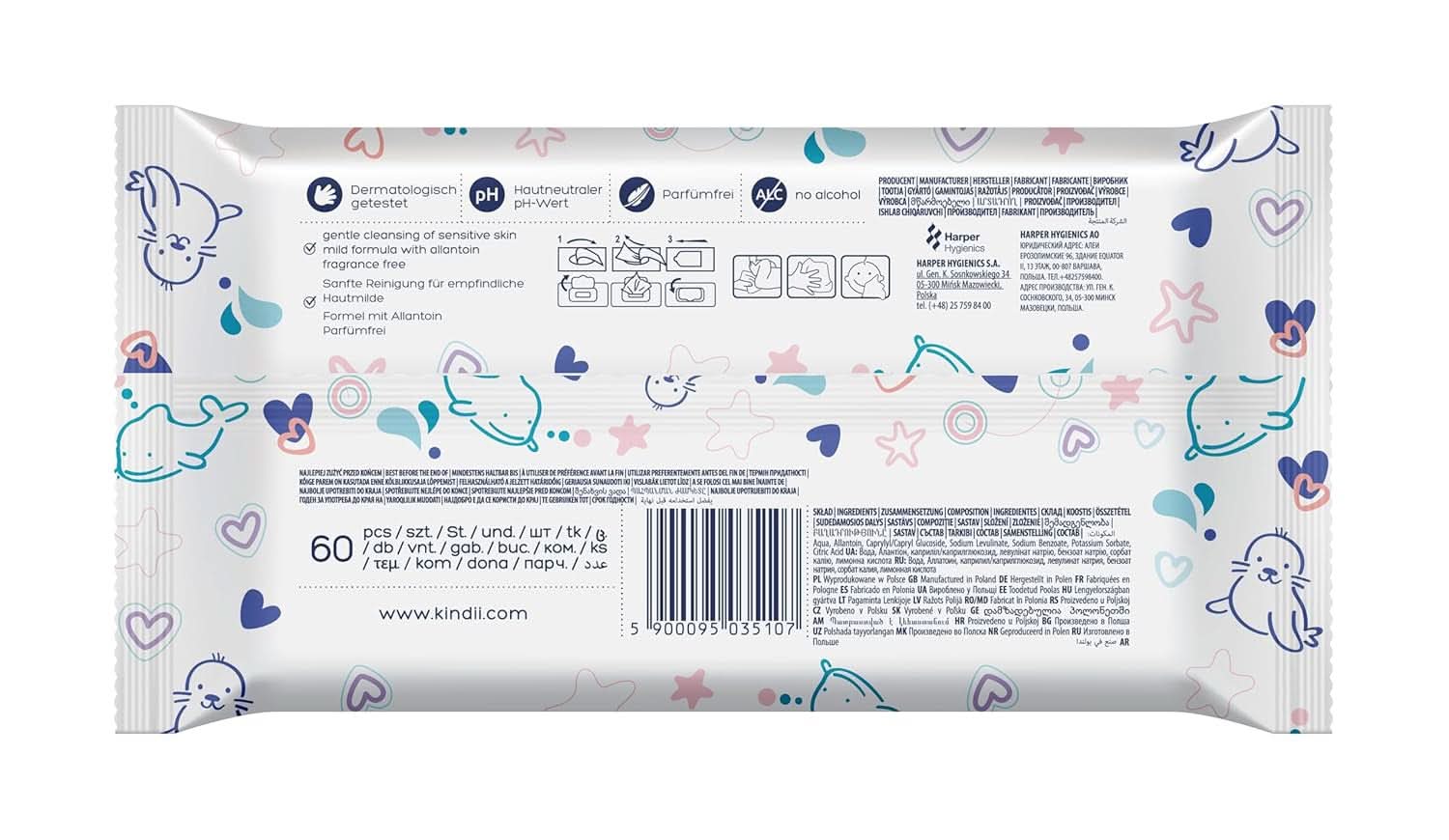 Kindii Lingettes humides pour bébés et enfants - Allantoïne - Sans parfum - Testé dermatologiquement - Pour peaux sensibles Lingettes humides pour bébé Naty Shop