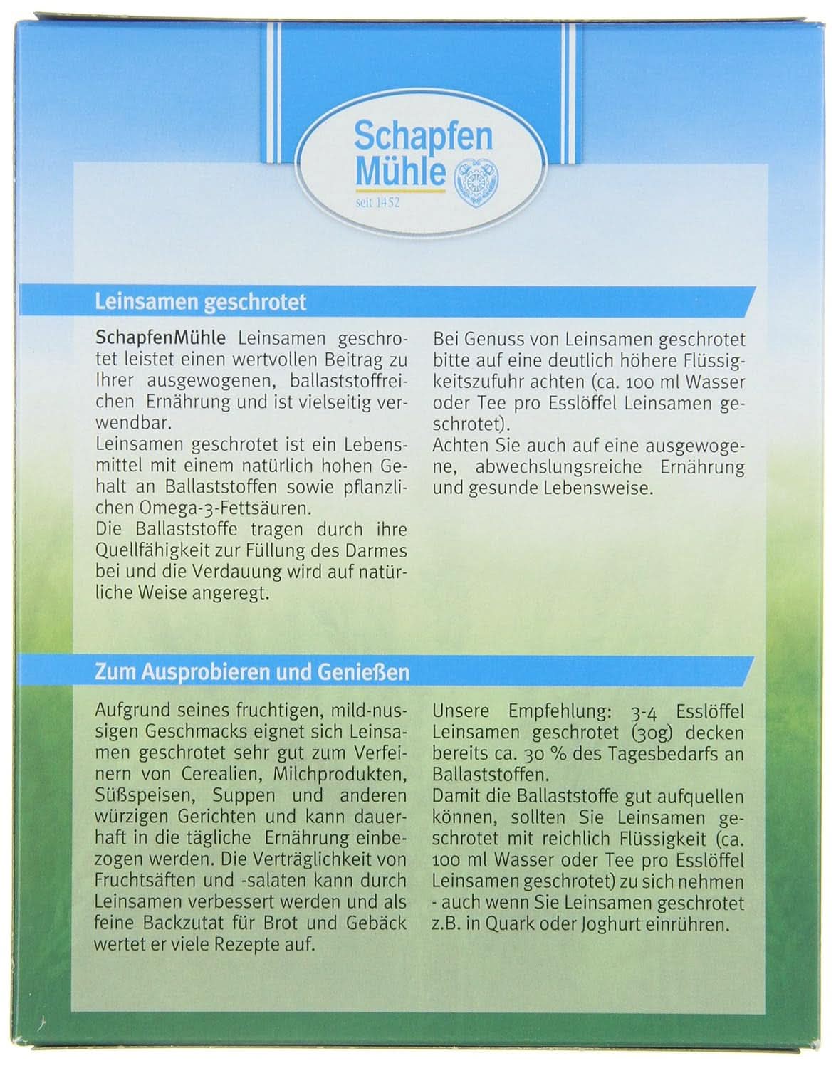 Schapfen Mühle Graines de lin, 200 grammes Céréales Naty Shop