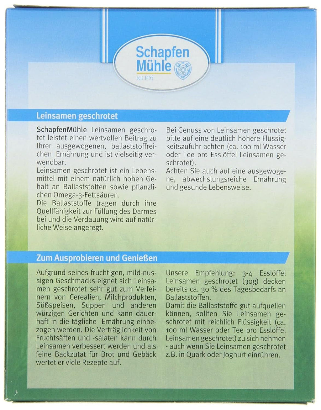 Schapfen Mühle Semințe de in, 200 grame Cereale Naty Shop