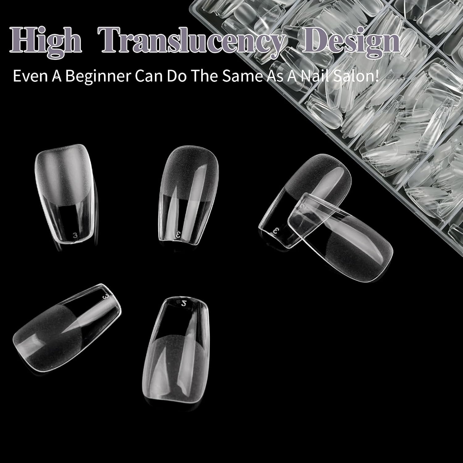 Unghii false scurte, model balerină, 500 bucăți, pentru lipire, 12 dimensiuni, unghii artificiale, scurte, cu gel moale, acoperire completă, vârfuri de unghii pentru unghii cu gel, scurte, S