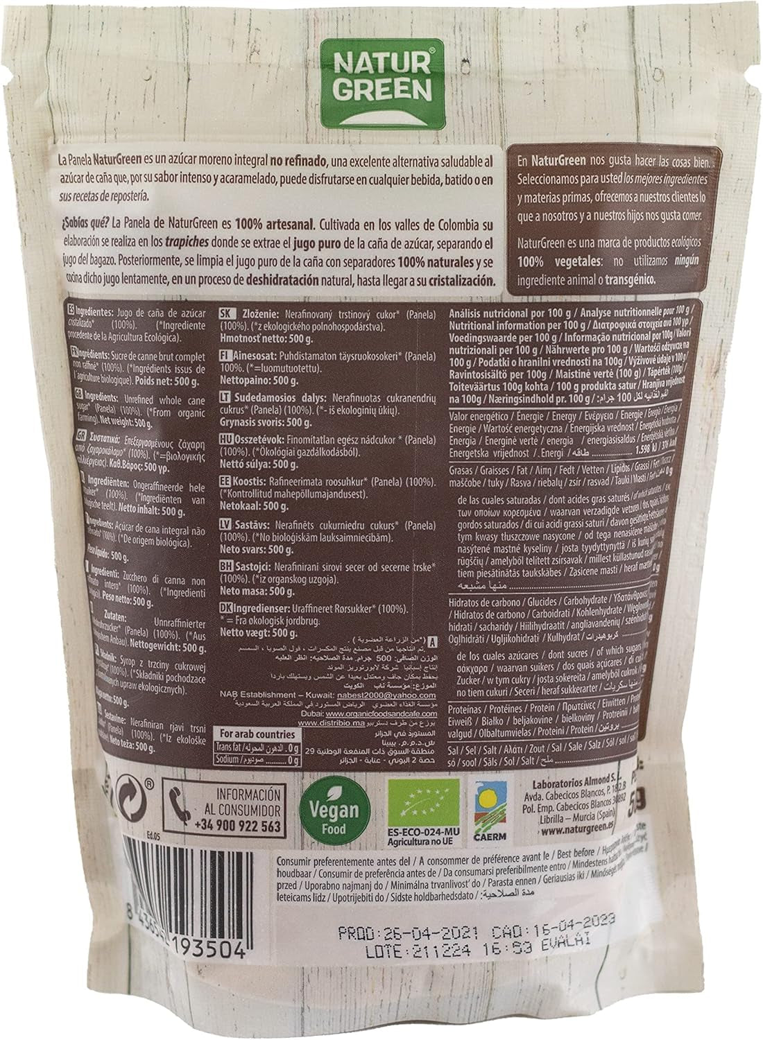 - Panneau Cristallisé Bio, Sucre Pur, Édulcorant Écologique, Jus Naturel de Canne à Sucre - 500G, Pack de 12 Édulcorants Naty Shop