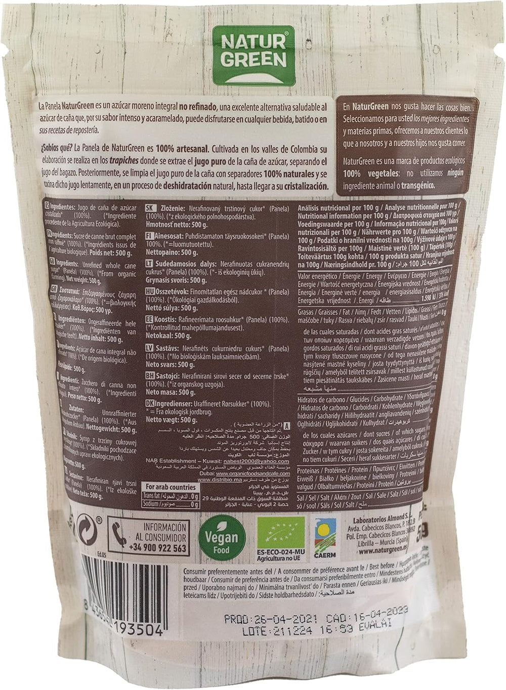 - Panneau Cristallisé Bio, Sucre Pur, Édulcorant Écologique, Jus Naturel de Canne à Sucre - 500G, Pack de 12 Édulcorants Naty Shop