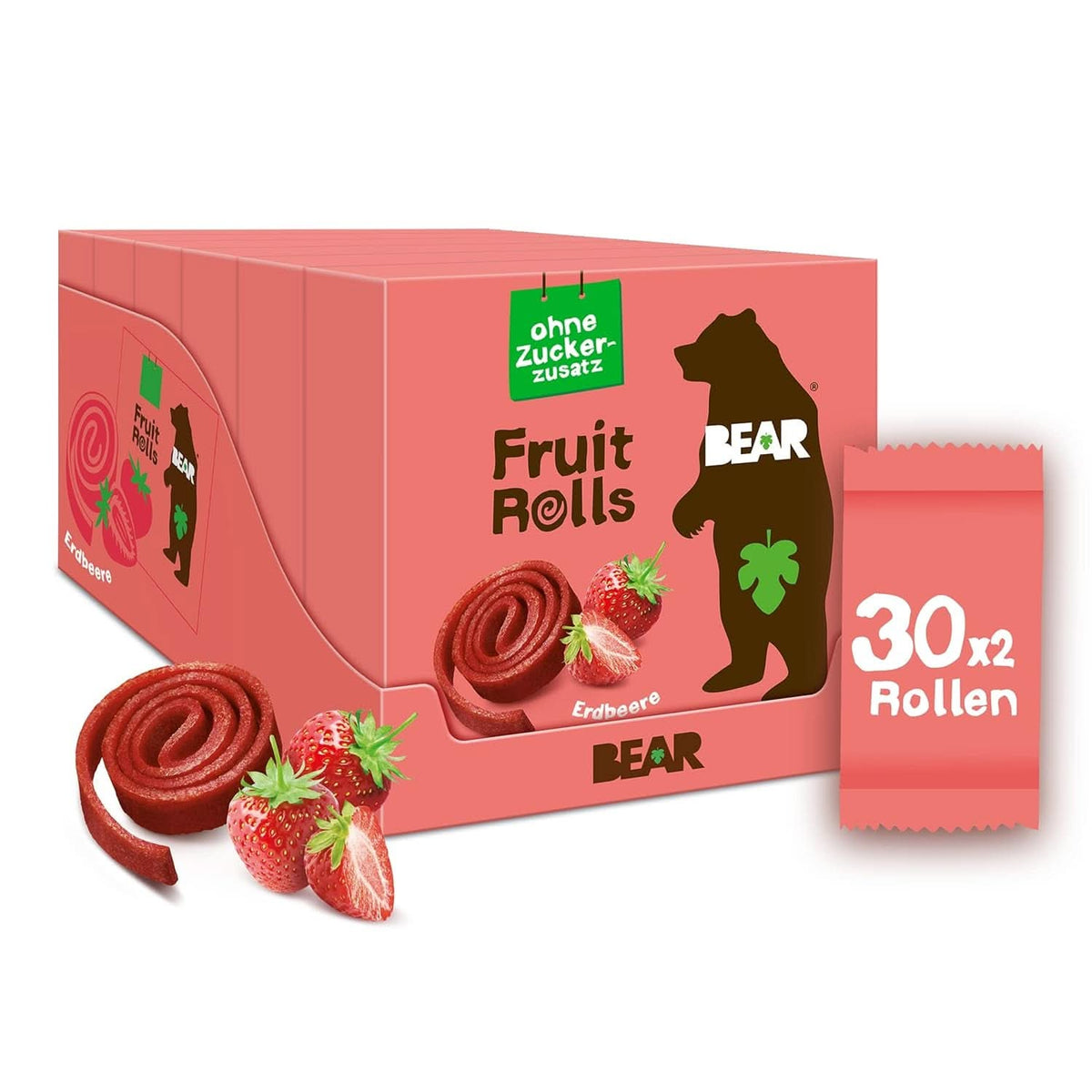 Rouleaux de fruits BEAR aux fraises, ingrédients 100% naturels, 30 x 20 grammes Produits déshydratés Naty Shop Fraises