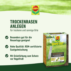 COMPO SAAT Trocken-Rasen, Hitze- Und Trockenverträgliche Rasensamen/Grassamen Für Trockene Und Sonnige Standorte, 2 Kg, 80 M²