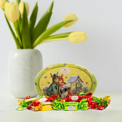 Coffret cadeau carte de Pâques Heidel 183g, praliné au chocolat au lait haut de gamme avec boîte en métal décorative, idéal comme cadeau de Pâques