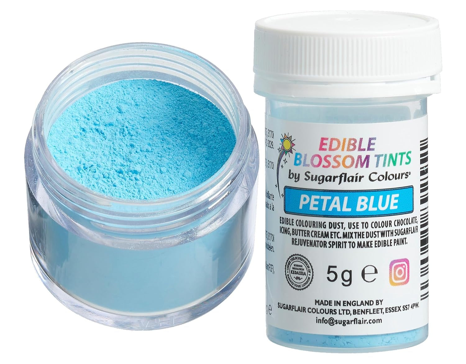 Sugarflair Blossom Tint Dust Petal Blue Colorant alimentaire en poudre - Colorant alimentaire en poudre pour décorations de gâteaux, fondants, glaçages, chocolat, crème au beurre, macarons et plus - 5G
