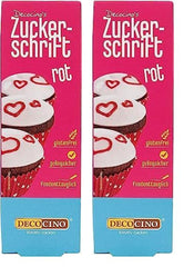 Decocino Lettrage en sucre rouge – Lettrage colorant alimentaire – Tube pratique pour étiqueter le fondant et le glaçage – Décorations de pâtisserie pour gâteaux, gâteaux et cupcakes ! (Paquet de 2)