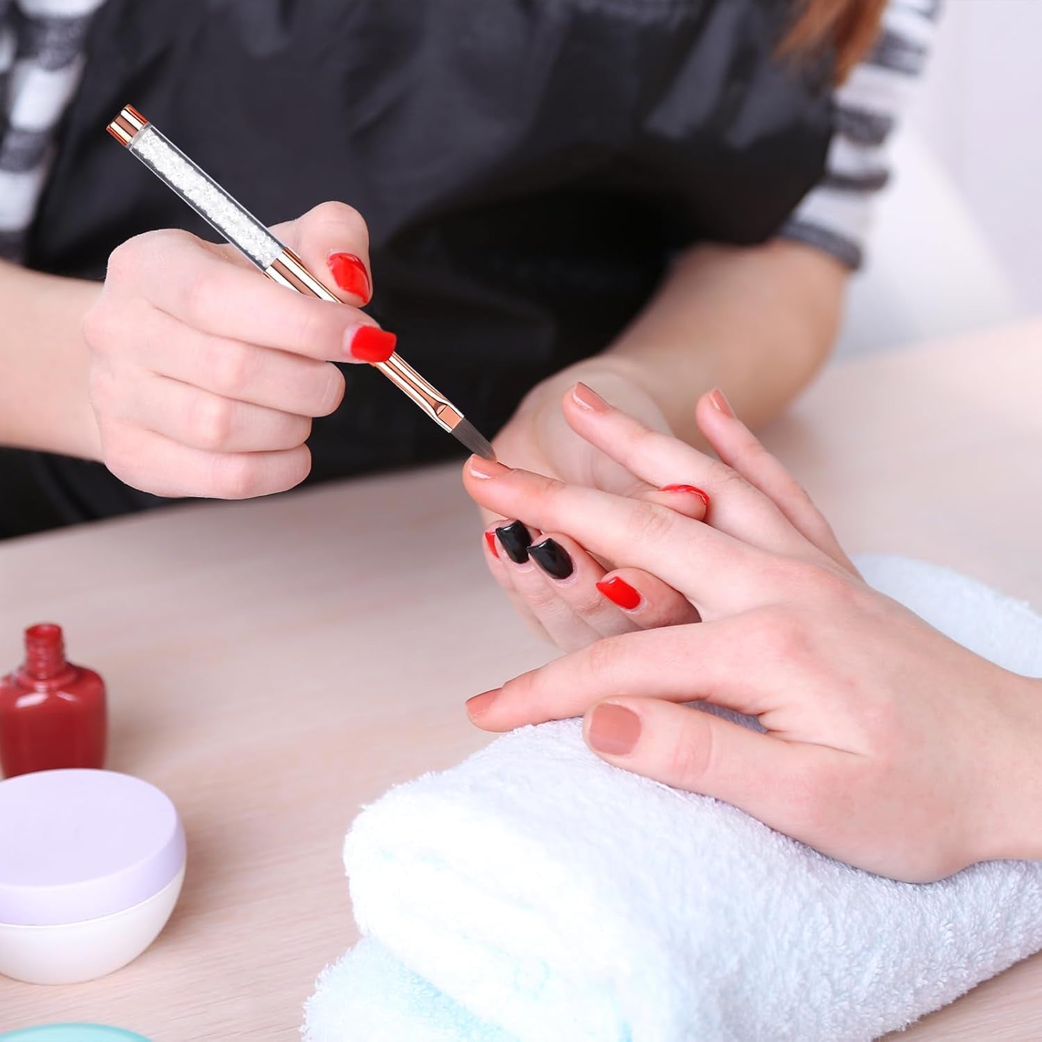 6 pièces brosses à ongles avec capuchon ongles UV Gel acrylique brosse à ongles brosse à ongles Gel partiel ensemble de pinceaux d'art des ongles