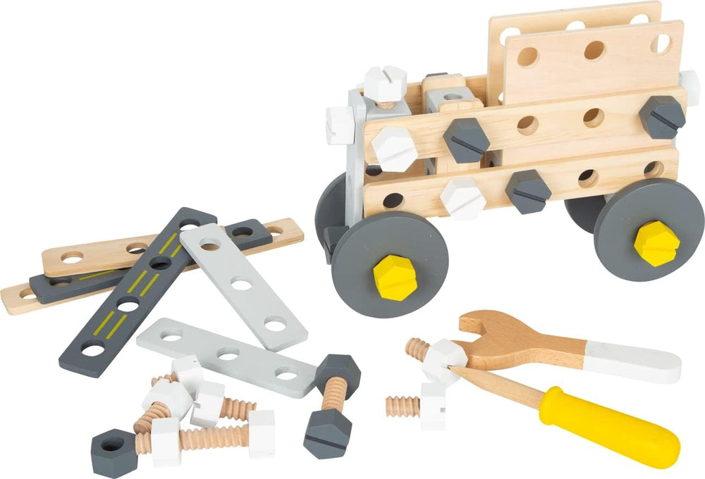 Small Foot Ensemble de construction Miniwob en bois, construction créative avec outils et accessoires, à partir de 3 ans, 11810, gris jaune