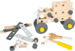Small Foot Ensemble de construction Miniwob en bois, construction créative avec outils et accessoires, à partir de 3 ans, 11810, gris jaune