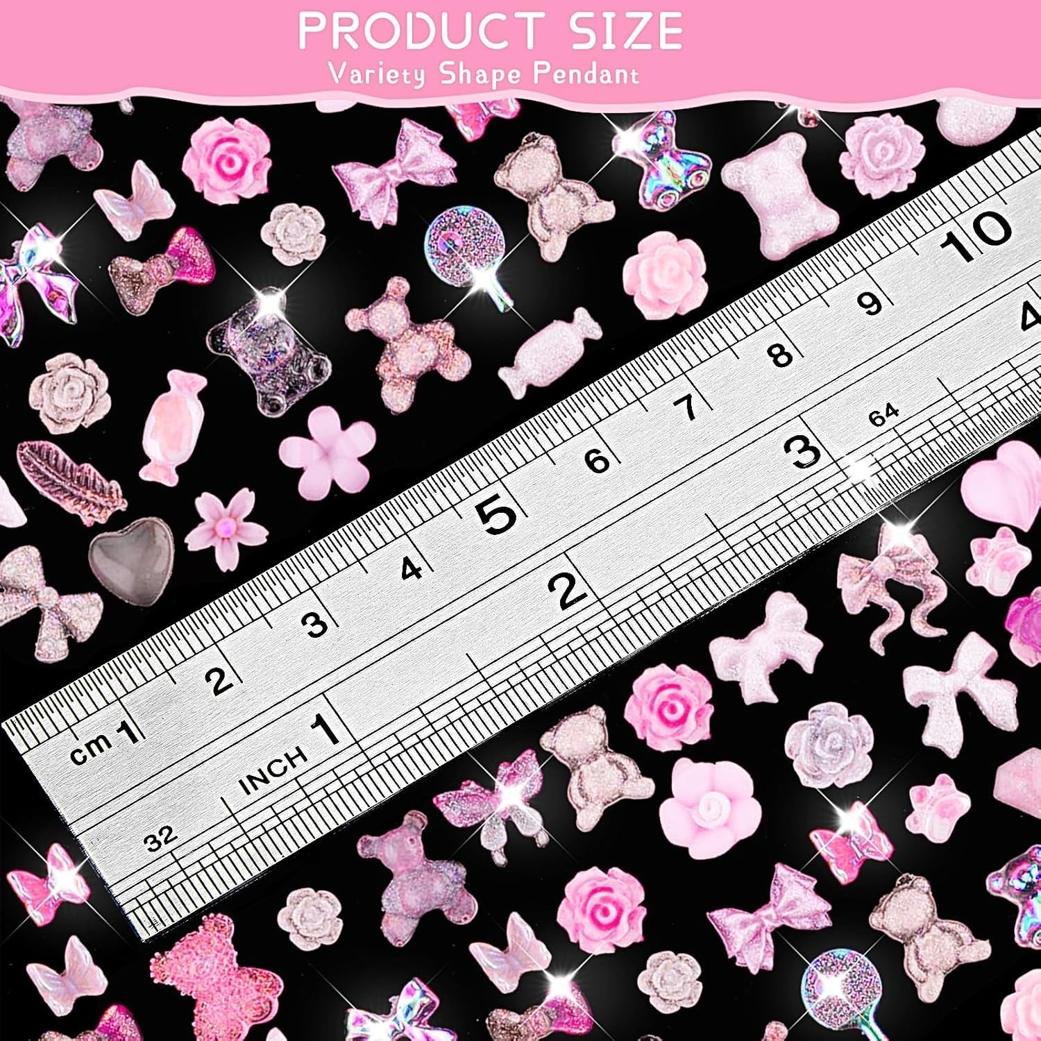 200 Pièces Breloques Nail Art 3D Ensemble de Décoration Nail Art Nœud Pendentif Ongle Rose Style Mixte Nœud Fleur Ours en Peluche Sucette Forme de Coeur Décoration Nail Art DIY Artisanat Conception d'Ongles