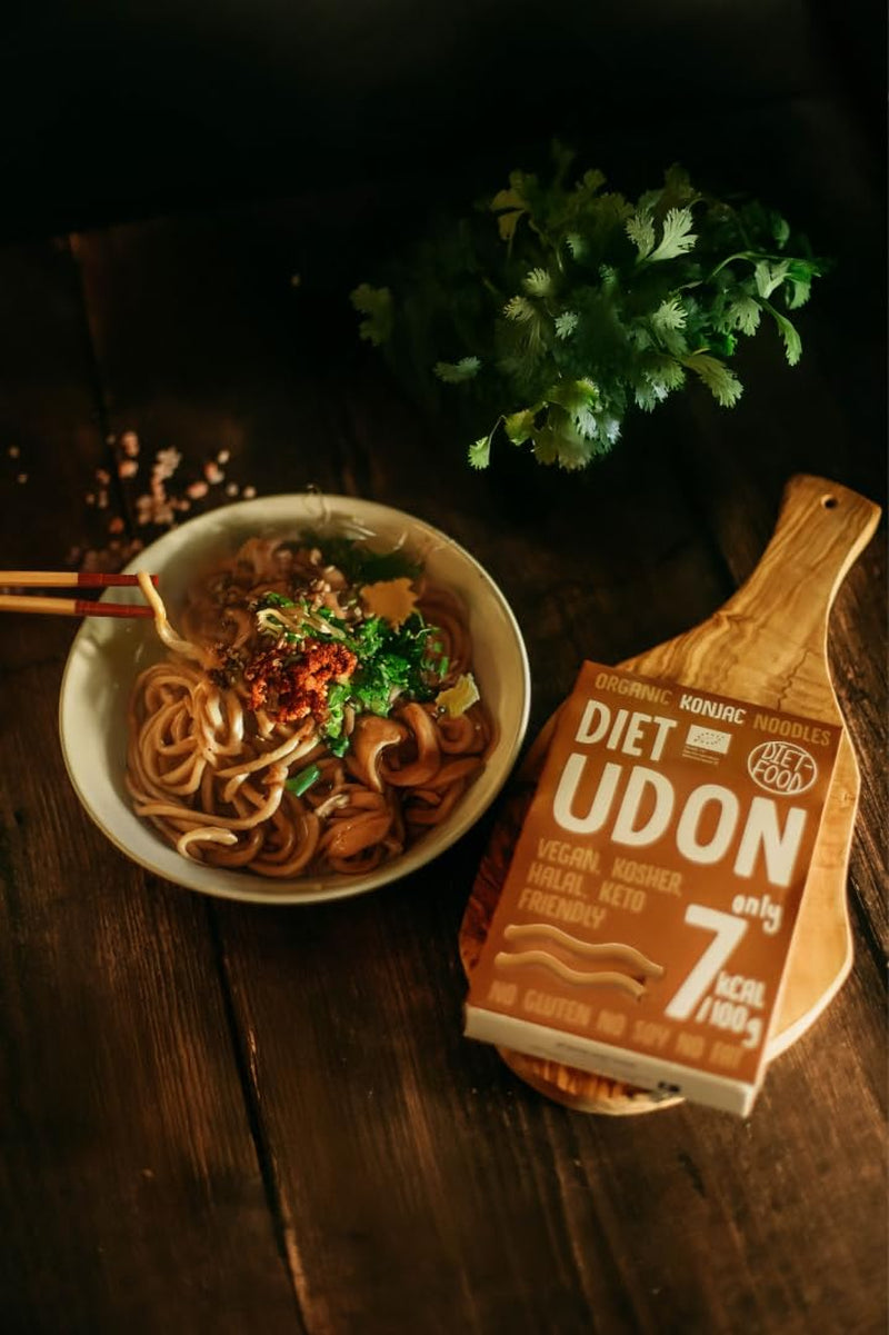 Nouilles de Konjac Udon Shirataki Bio 385g - Faibles calories, sans gluten, végétaliennes - à base de racine de konjac, riche en fibres DIET-FOOD